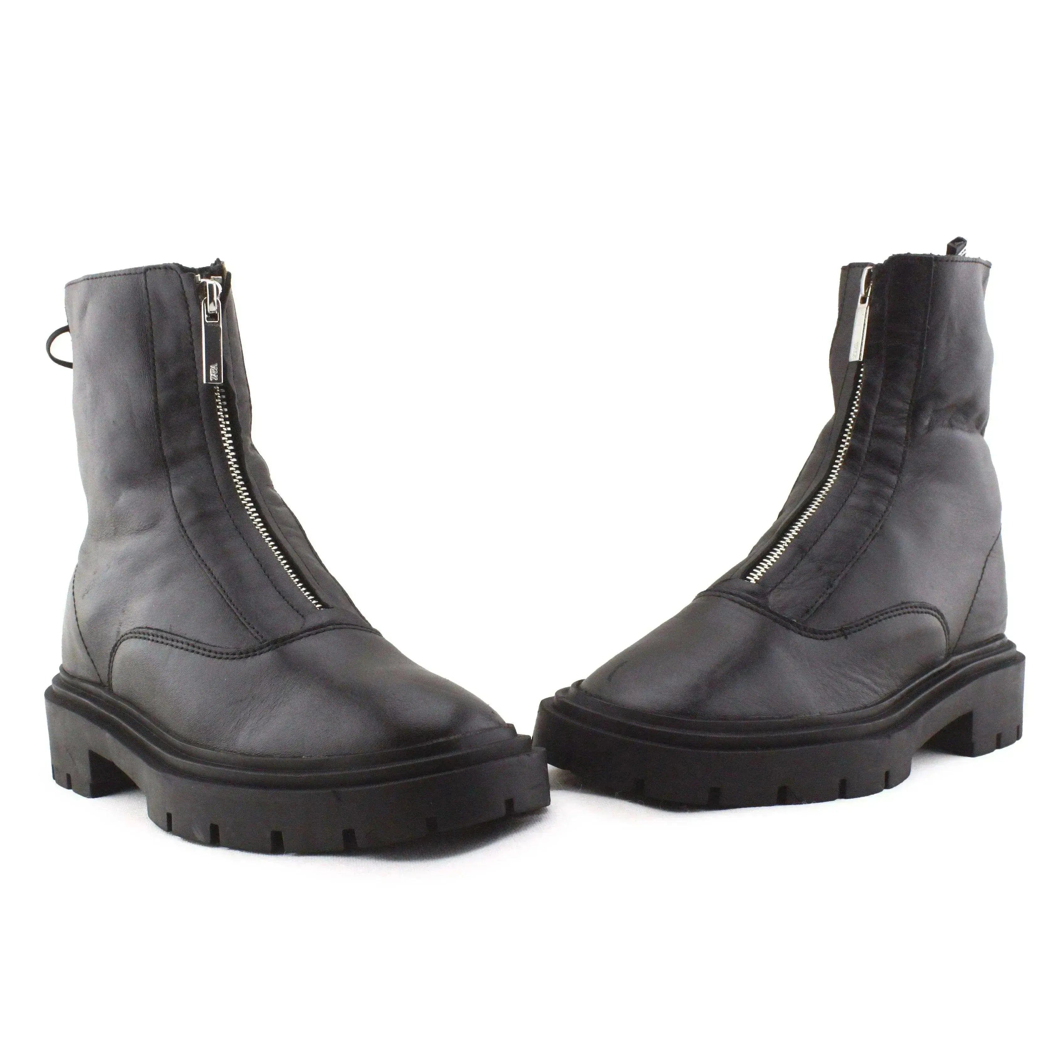 Zara Zipper Ankle Boots | 100% Authentic Leather - sundaybazar
