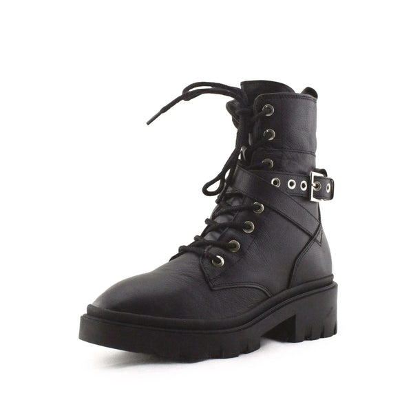 Stradivarius Buckle Straps Laces Combat Ankle Boots | 100% Authentic Leather - sundaybazar