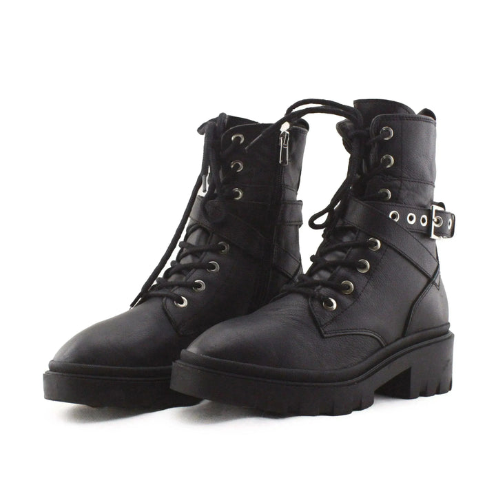 Stradivarius Buckle Straps Laces Combat Ankle Boots | 100% Authentic Leather - sundaybazar