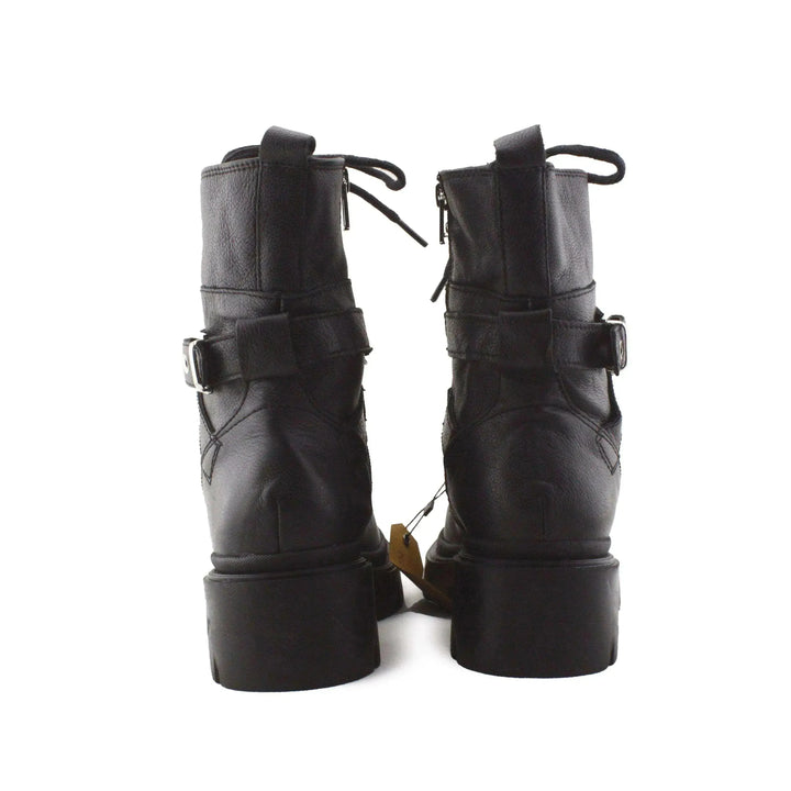 Stradivarius Buckle Straps Laces Combat Ankle Boots | 100% Authentic Leather - sundaybazar