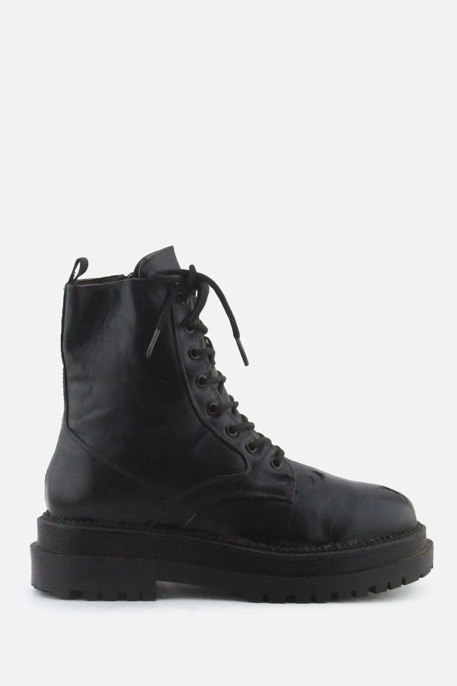 Stradivarius Zipper Laces Combat Ankle Boots | 100% Authentic Leather