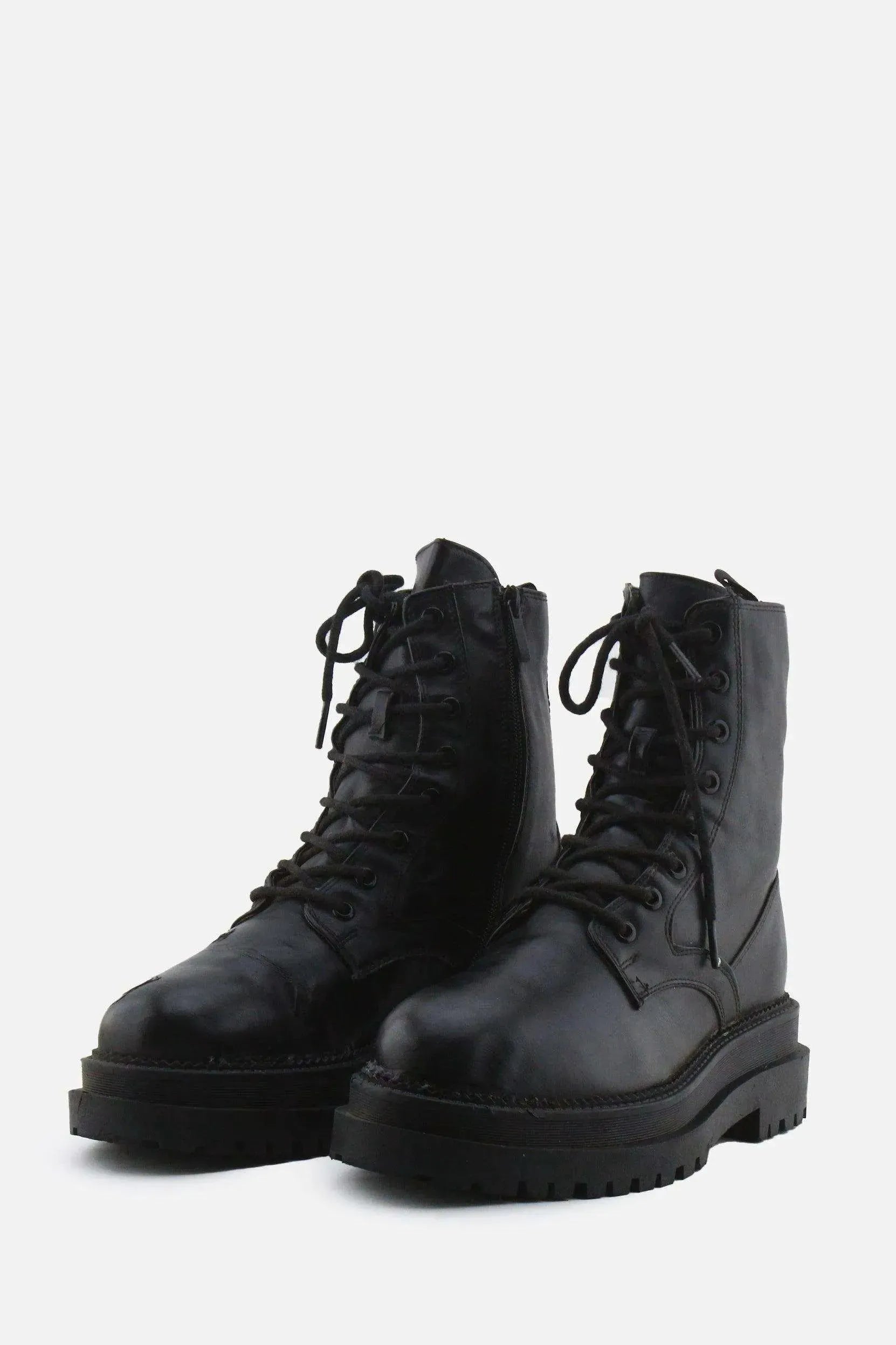 Stradivarius Zipper Laces Combat Ankle Boots | 100% Authentic Leather