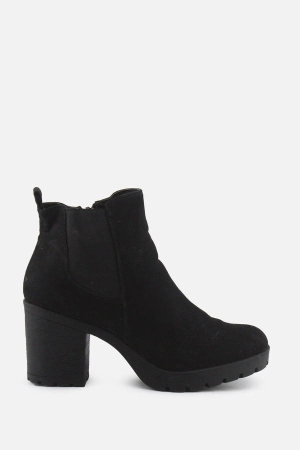 European Brand Zipper Stretchable Block Ankle Boots | Suede