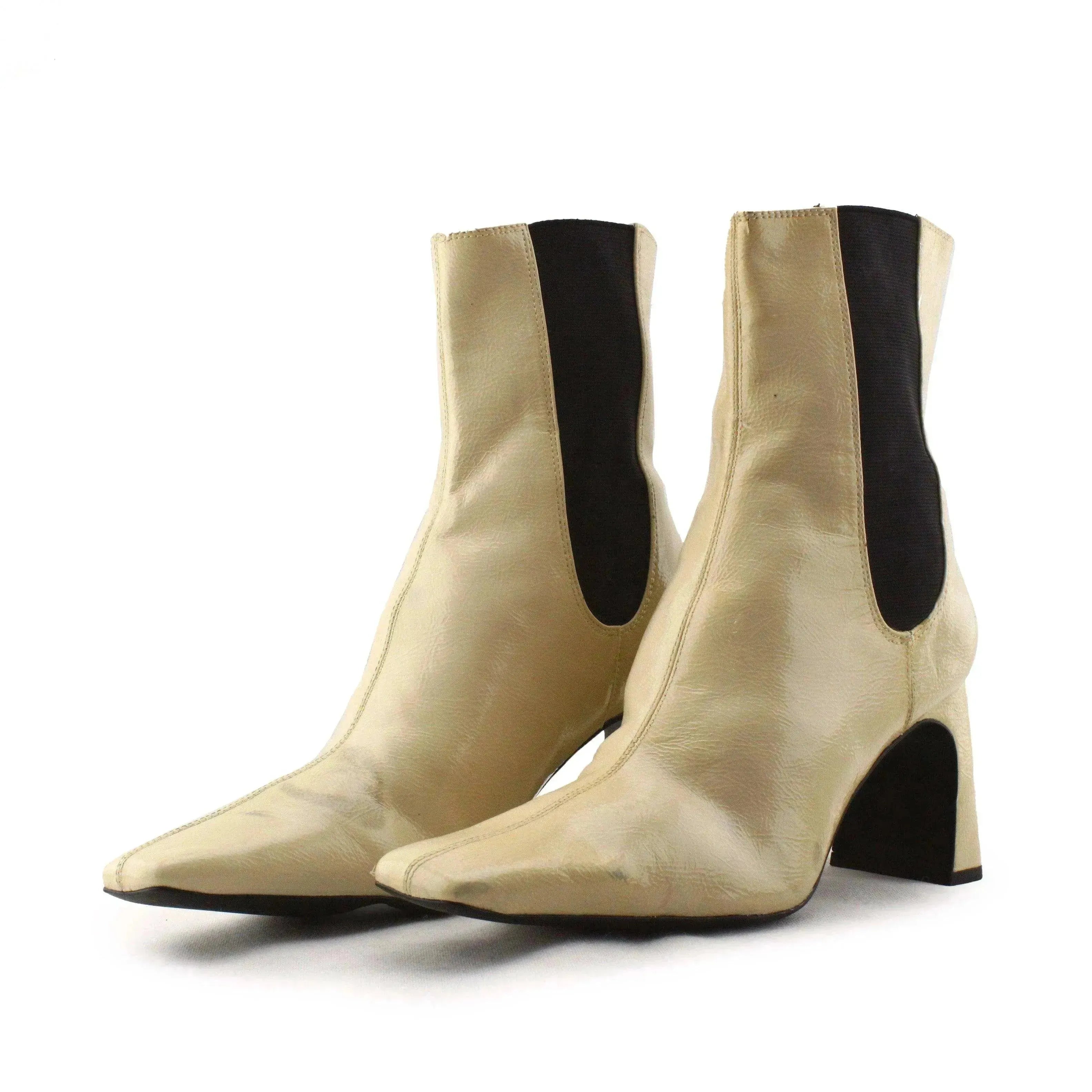 Zara Stretchable Block Heels Ankle Boots | 100% Synthetic Leather - sundaybazar