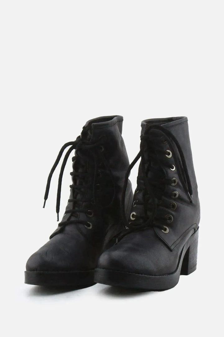 European Brand Laces Block Ankle Boots | 100% Authentic Leather - sundaybazar