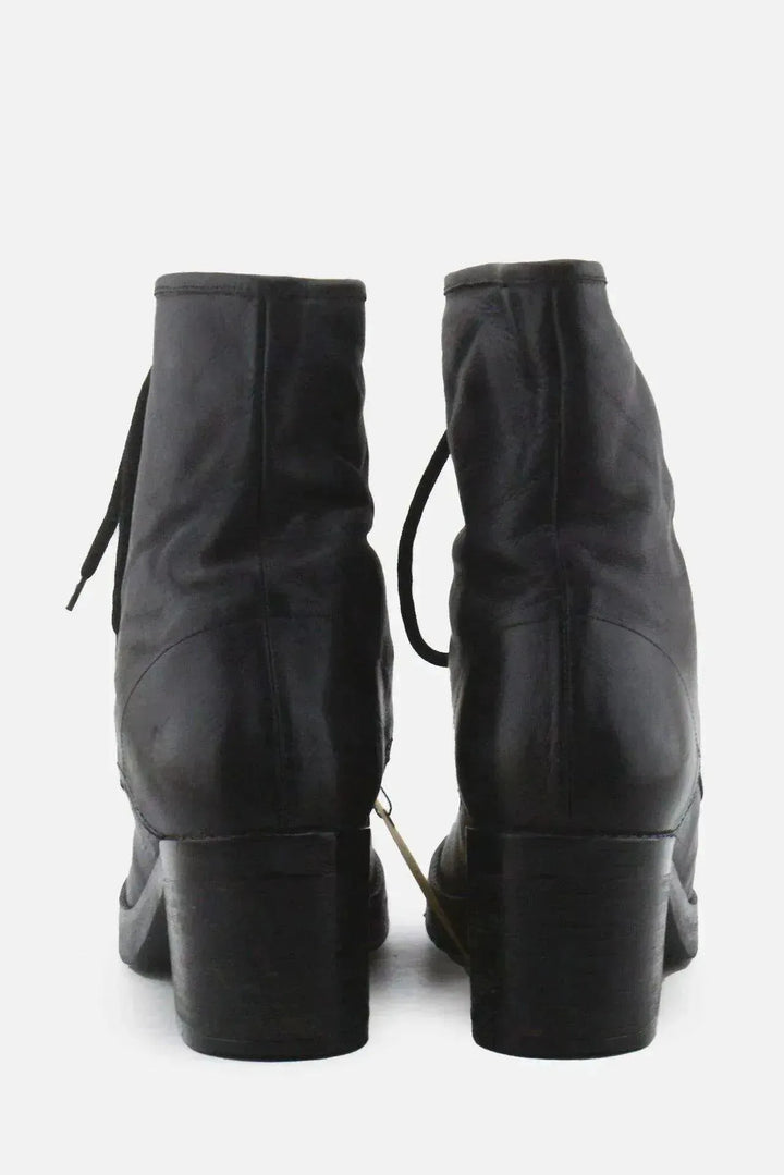 European Brand Laces Block Ankle Boots | 100% Authentic Leather - sundaybazar