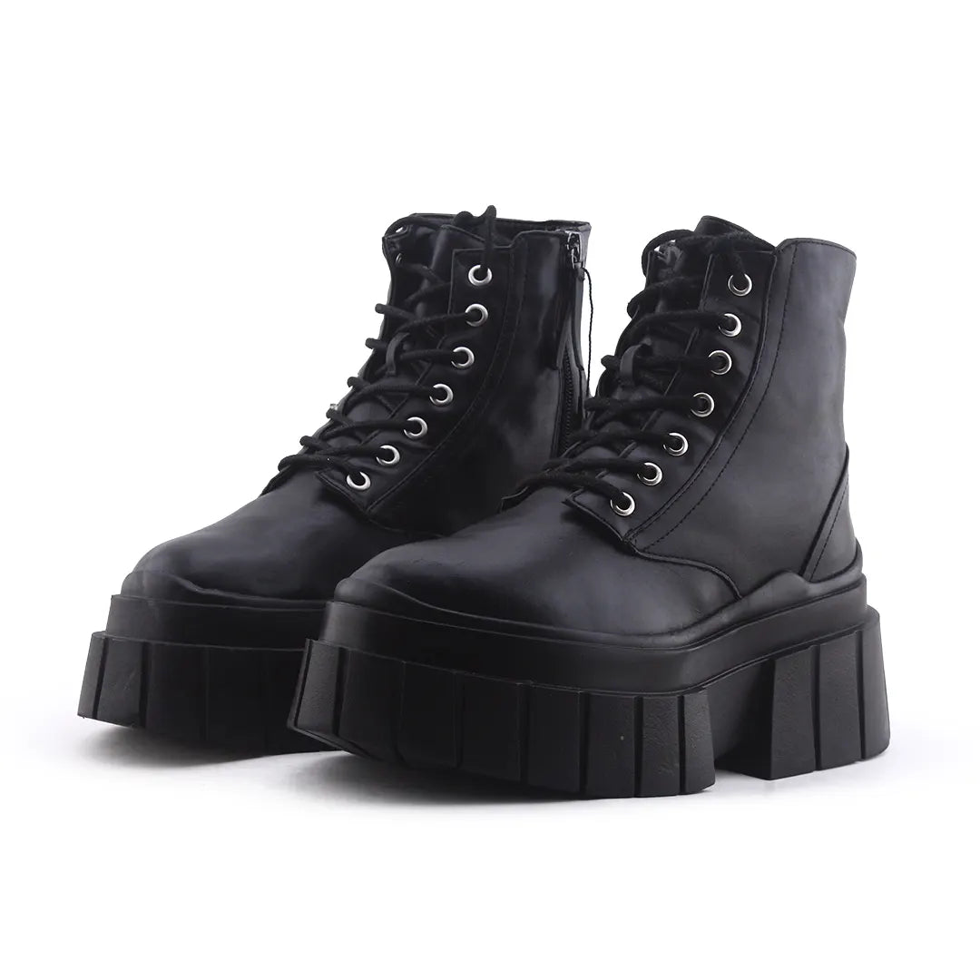 Bershka Zipper Lace Up Ankle Boot | 100% Authentic Leather