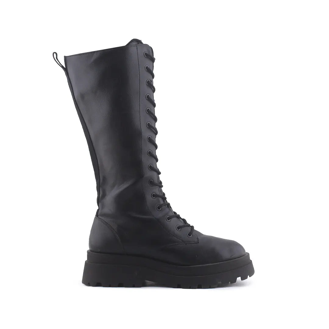 Stradivarius Zipper Lace Up Knee High Boots (100% Authentic Leather)