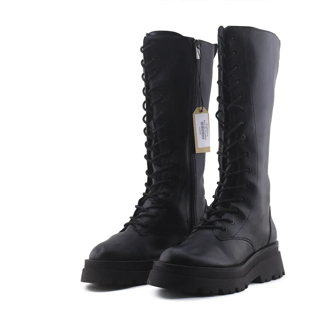 Stradivarius Zipper Lace Up Knee High Boots (100% Authentic Leather)