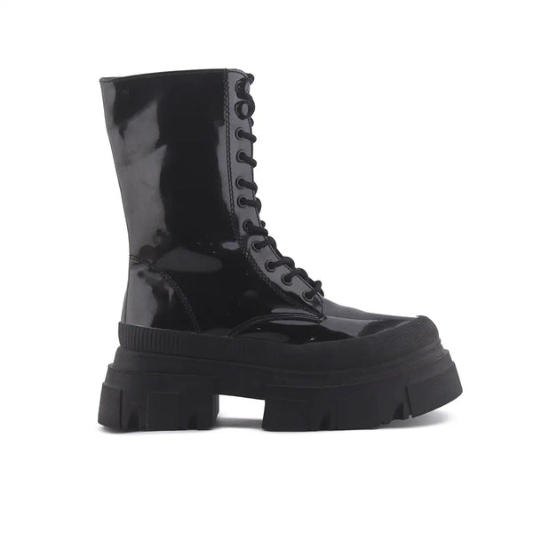 Bershka Zipper Lace Up Patent Combat Ankle Boots (100% Authentic Leather)