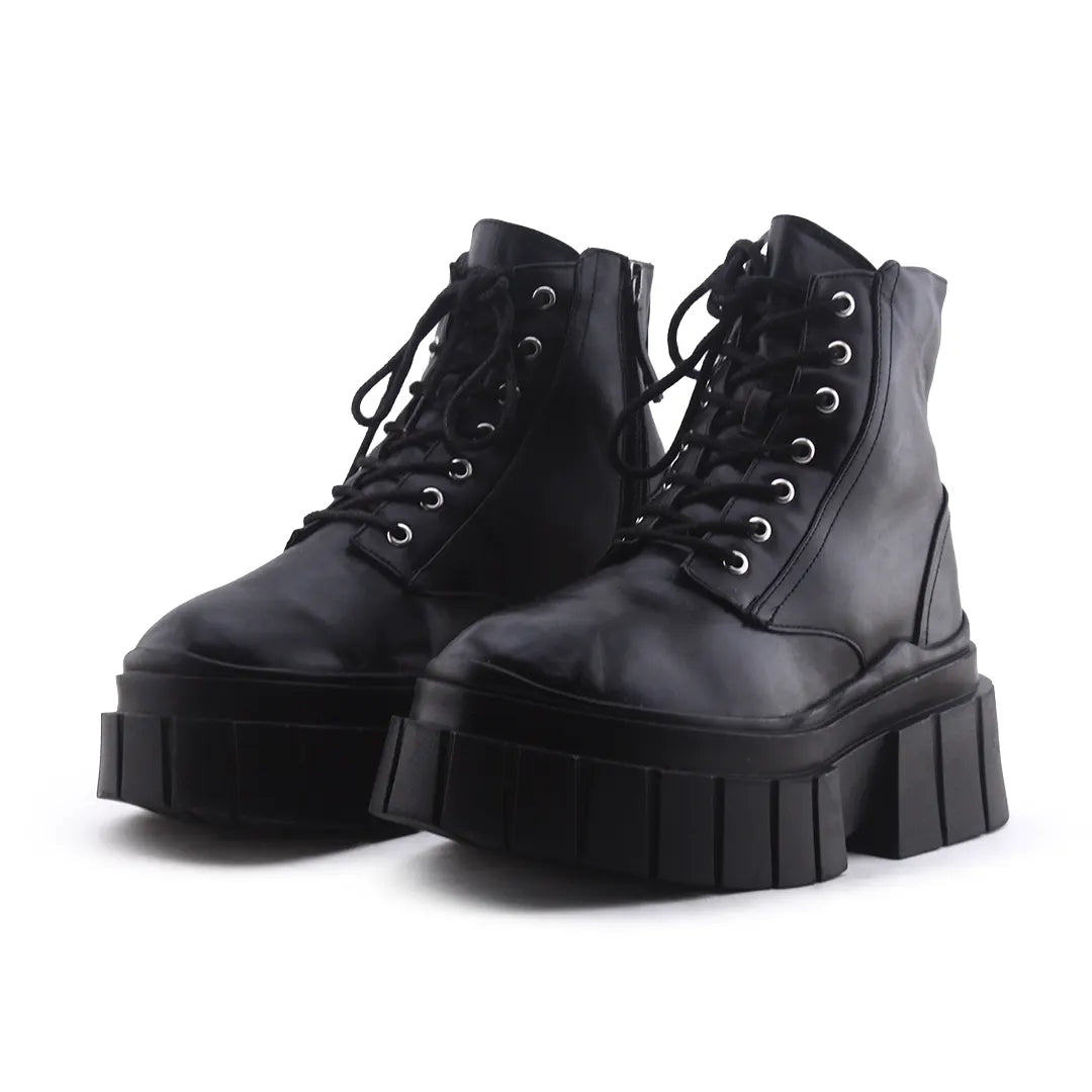 Bershka Zipper Lace Up Ankle Boot | 100% Authentic Leather