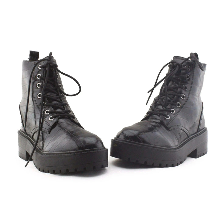 Stradivarius Zipper Laces Combat Boots | 100% Authentic leather - sundaybazar