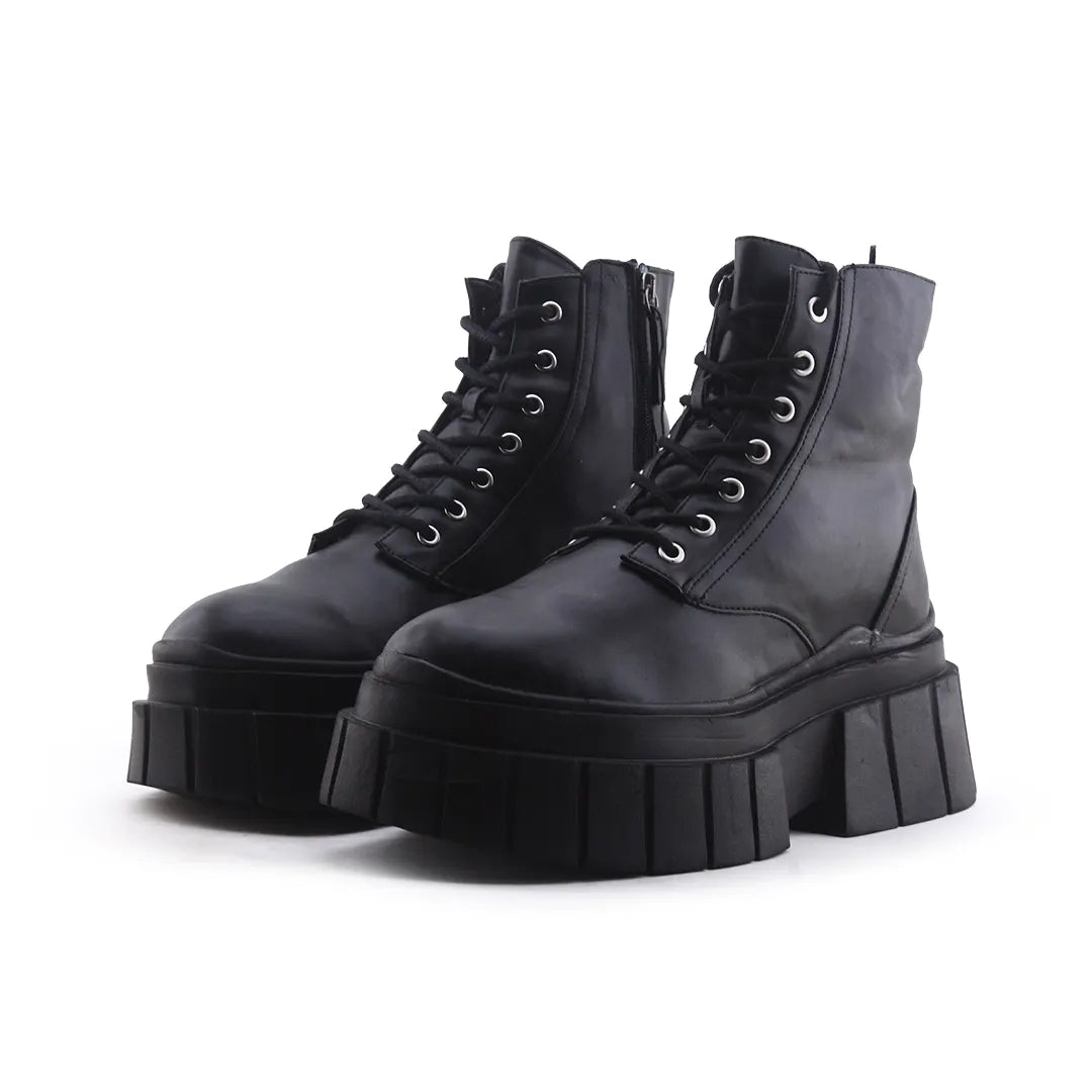 Bershka Zipper Lace Up Ankle Boot | 100% Authentic Leather