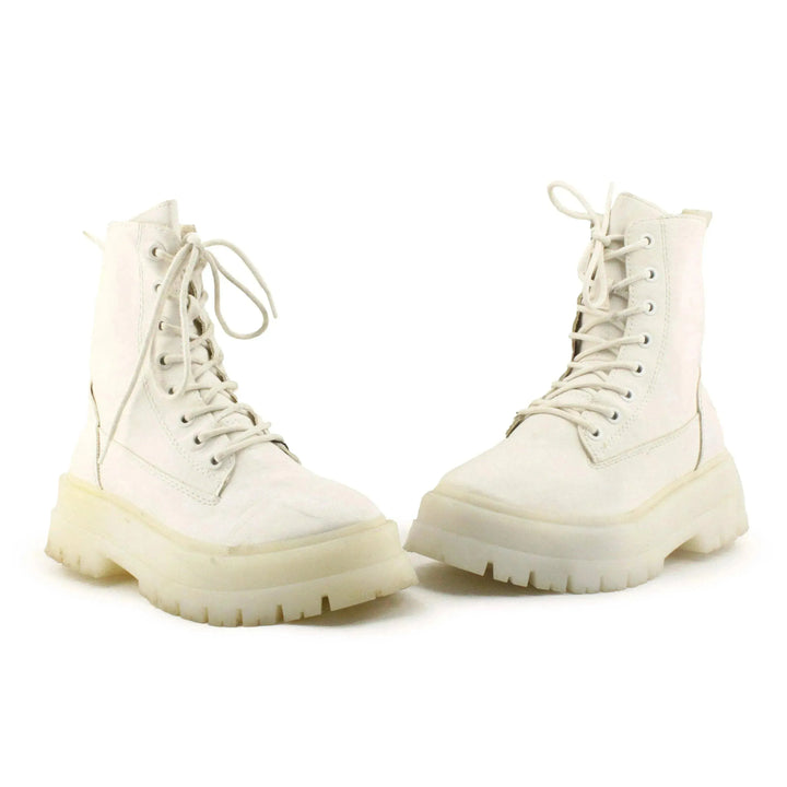 Stradivarius Zipper Laces Combat Boots | 100% Authentic Leather - sundaybazar