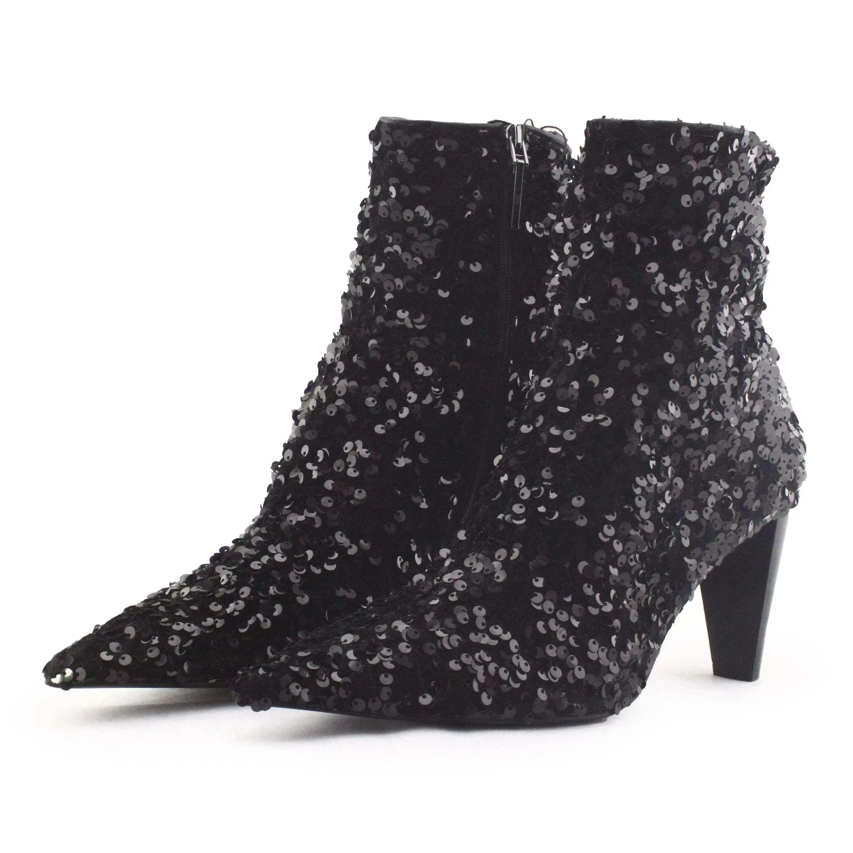 Zara Zipper Block Heels Ankle Boots | Textile - sundaybazar