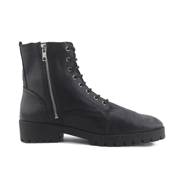 Mango Zipper Lace Up Combat Ankle Boots (100% Authentic Leather)