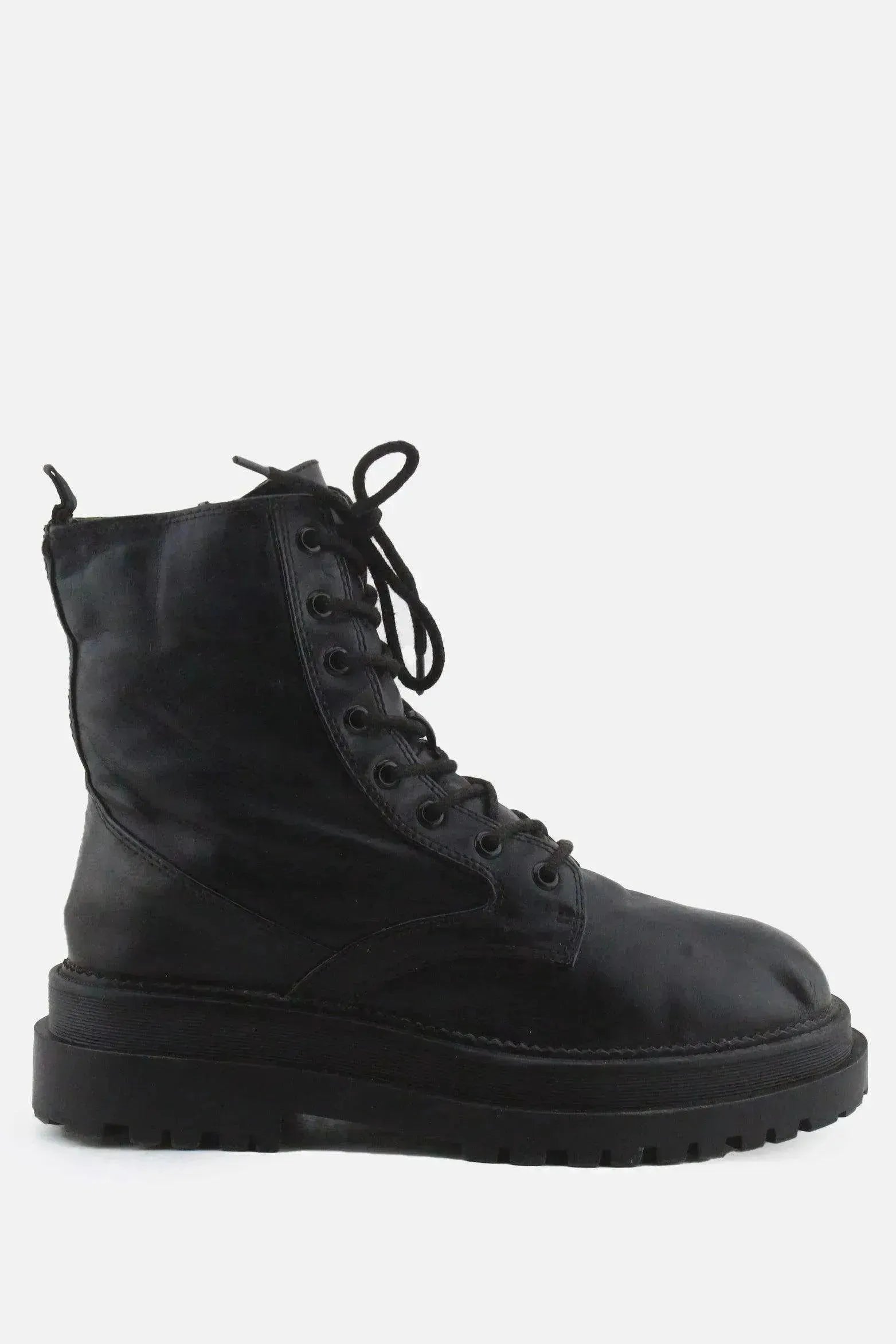 Stradivarius Zipper Laces Combat Ankle Boots | 100% Authentic Leather - sundaybazar