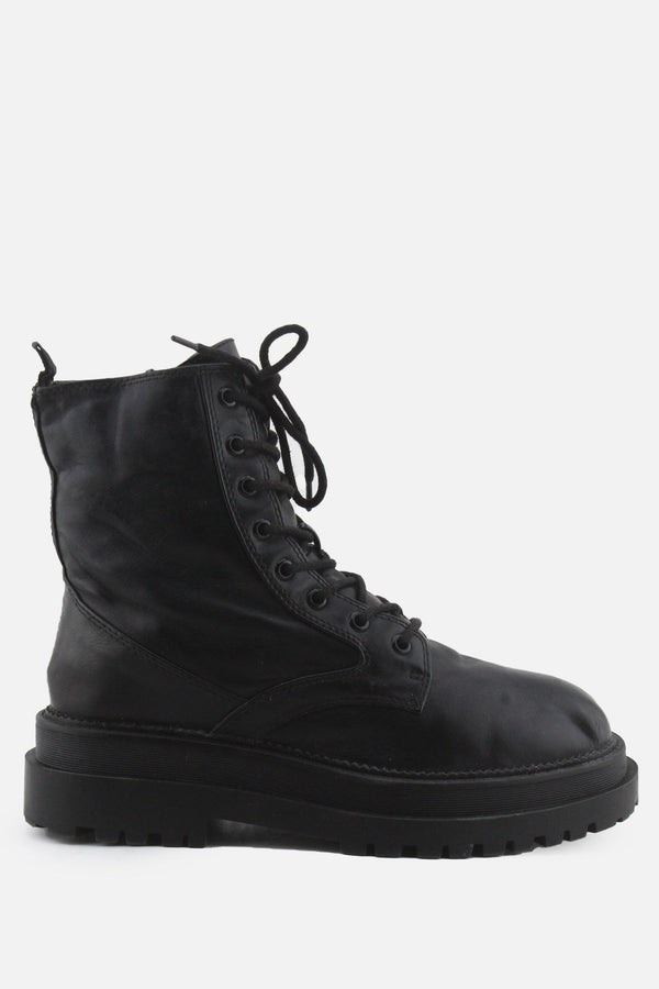 Stradivarius Zipper Laces Combat Ankle Boots | 100% Authentic Leather