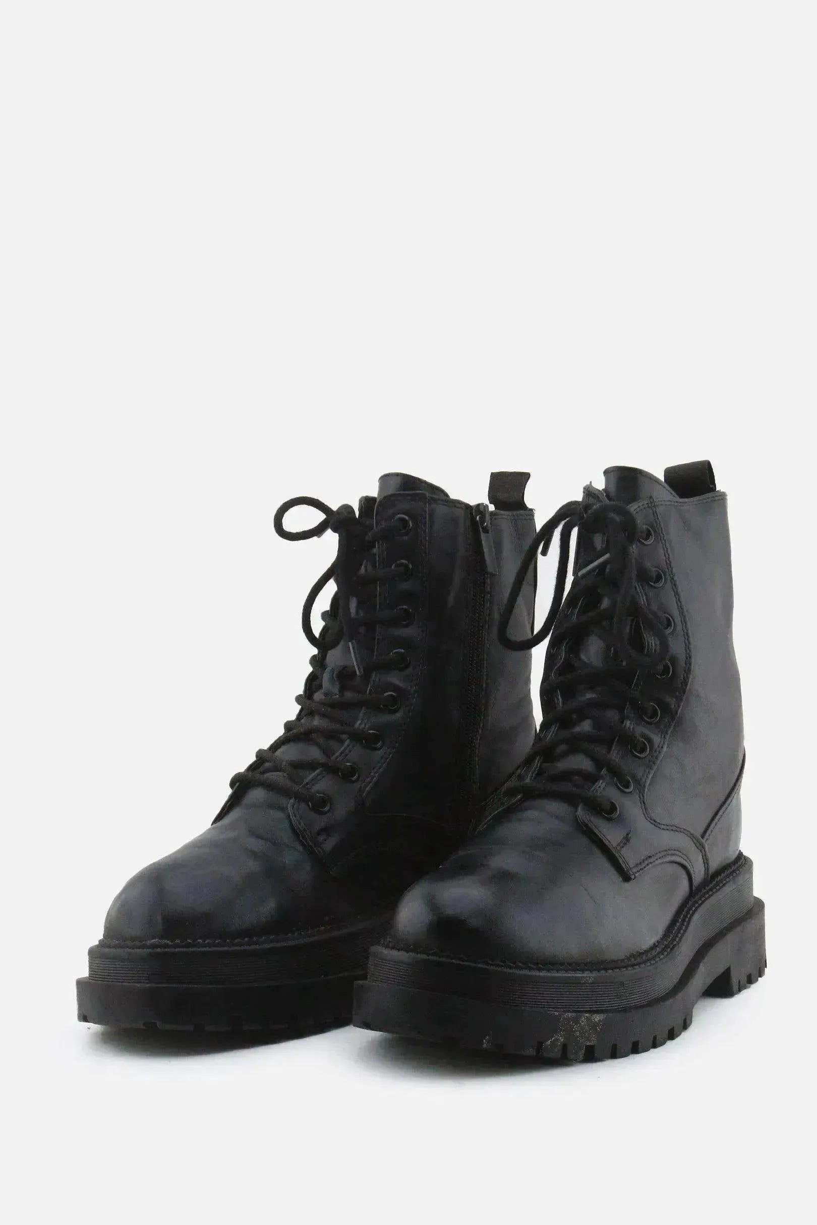 Stradivarius Zipper Laces Combat Ankle Boots | 100% Authentic Leather - sundaybazar