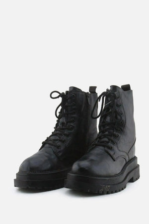 Stradivarius Zipper Laces Combat Ankle Boots | 100% Authentic Leather - sundaybazar