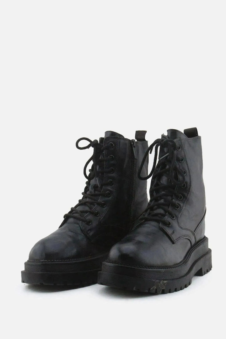 Stradivarius Zipper Laces Combat Ankle Boots | 100% Authentic Leather - sundaybazar