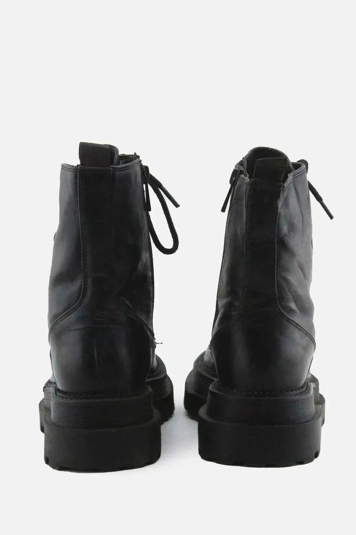 Stradivarius Zipper Laces Combat Ankle Boots | 100% Authentic Leather - sundaybazar