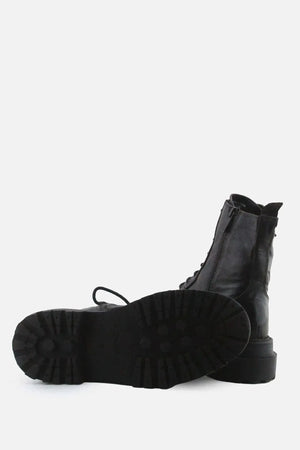 Stradivarius Zipper Laces Combat Ankle Boots | 100% Authentic Leather - sundaybazar