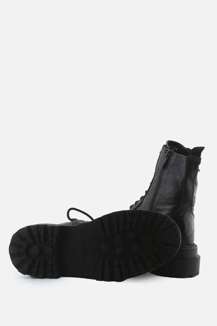Stradivarius Zipper Laces Combat Ankle Boots | 100% Authentic Leather - sundaybazar
