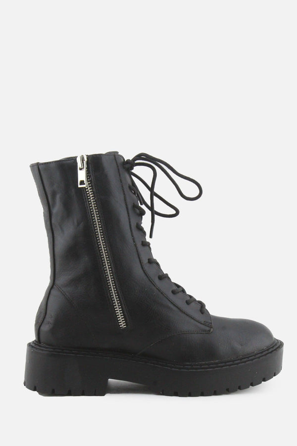 Bershka Zipper Laces Combat Ankle Boots | 100% Authentic Leather