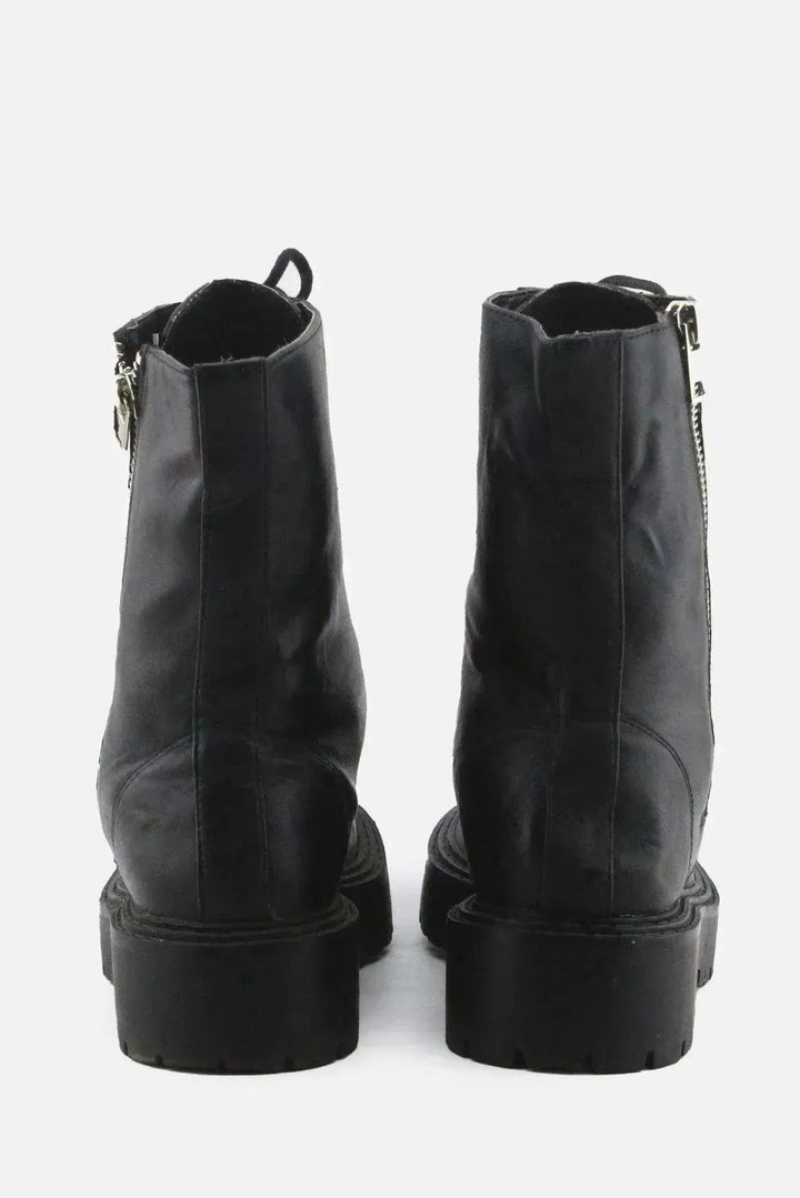 Bershka Zipper Laces Combat Ankle Boots | 100% Authentic Leather - sundaybazar