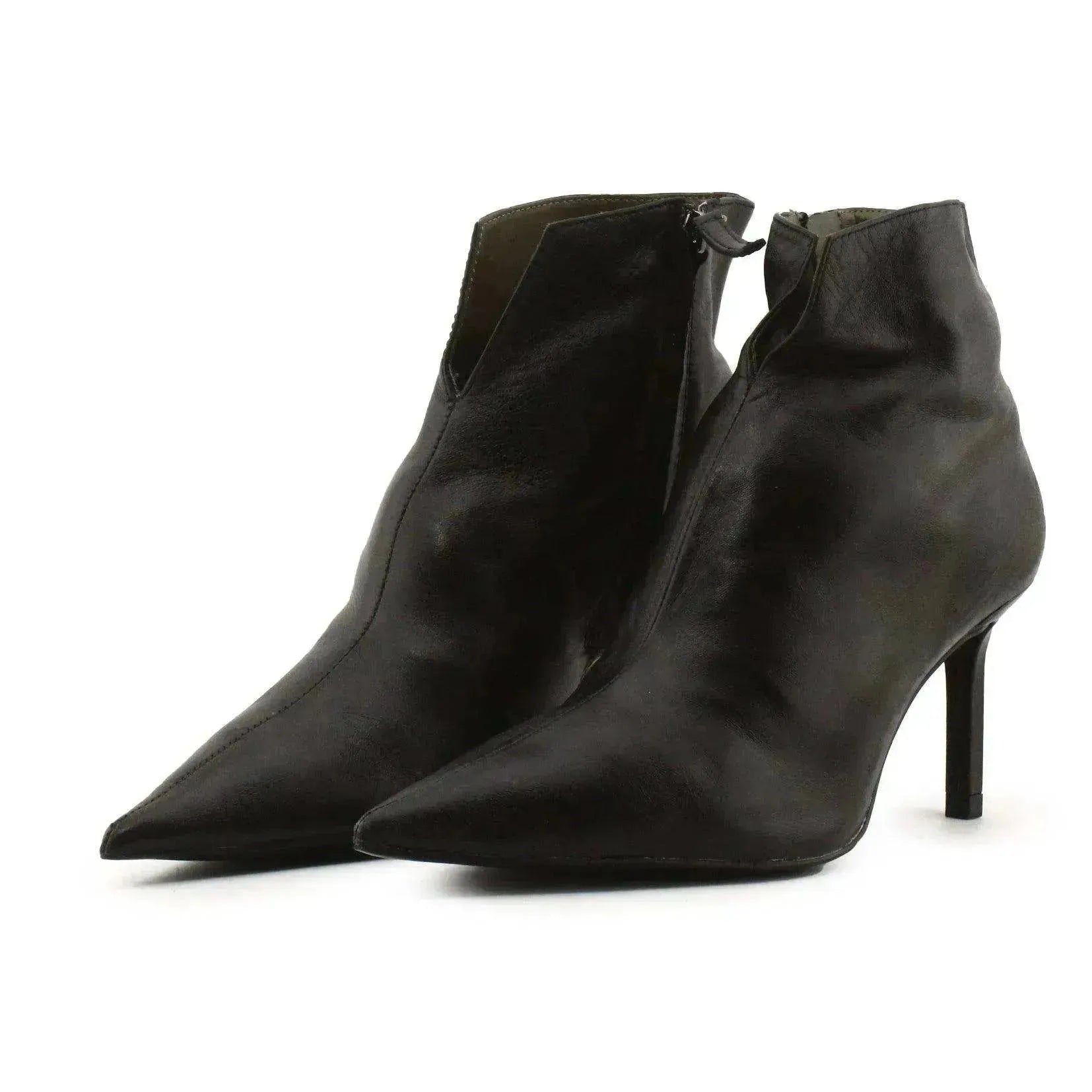 Zara Zipper Stilettos Heels Ankle Boots| 100% Authentic Leather - sundaybazar