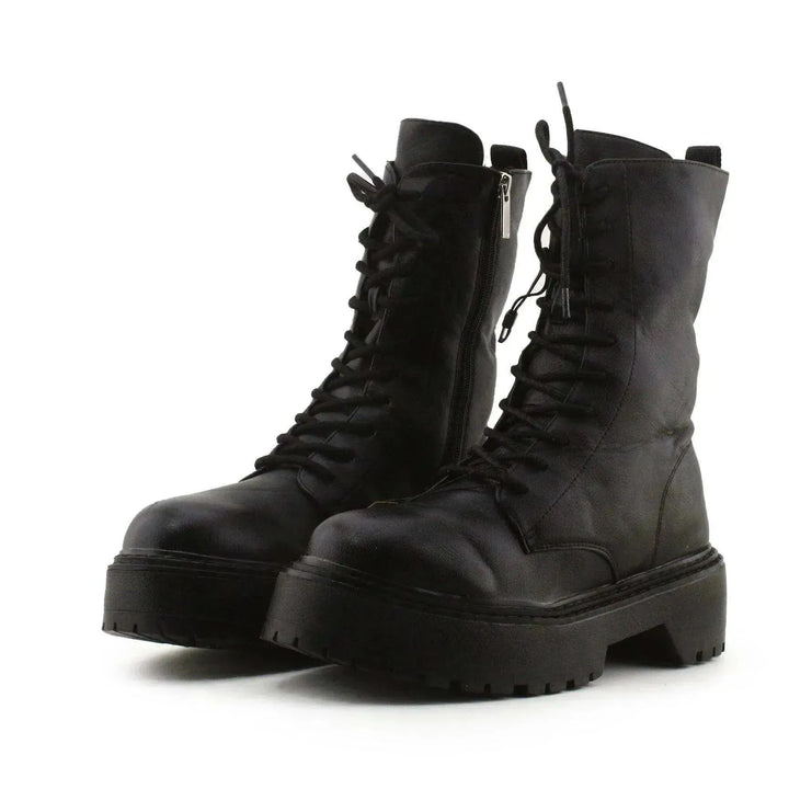 Pull & Bear Zipper Combat Boots | 100% Authentic Leather - sundaybazar