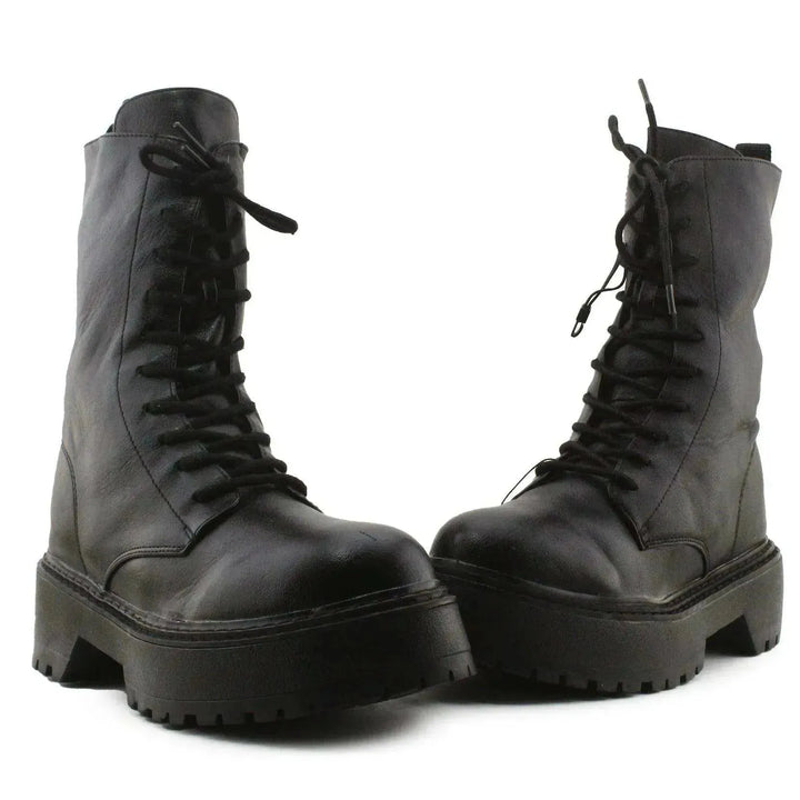 Pull & Bear Zipper Combat Boots | 100% Authentic Leather - sundaybazar