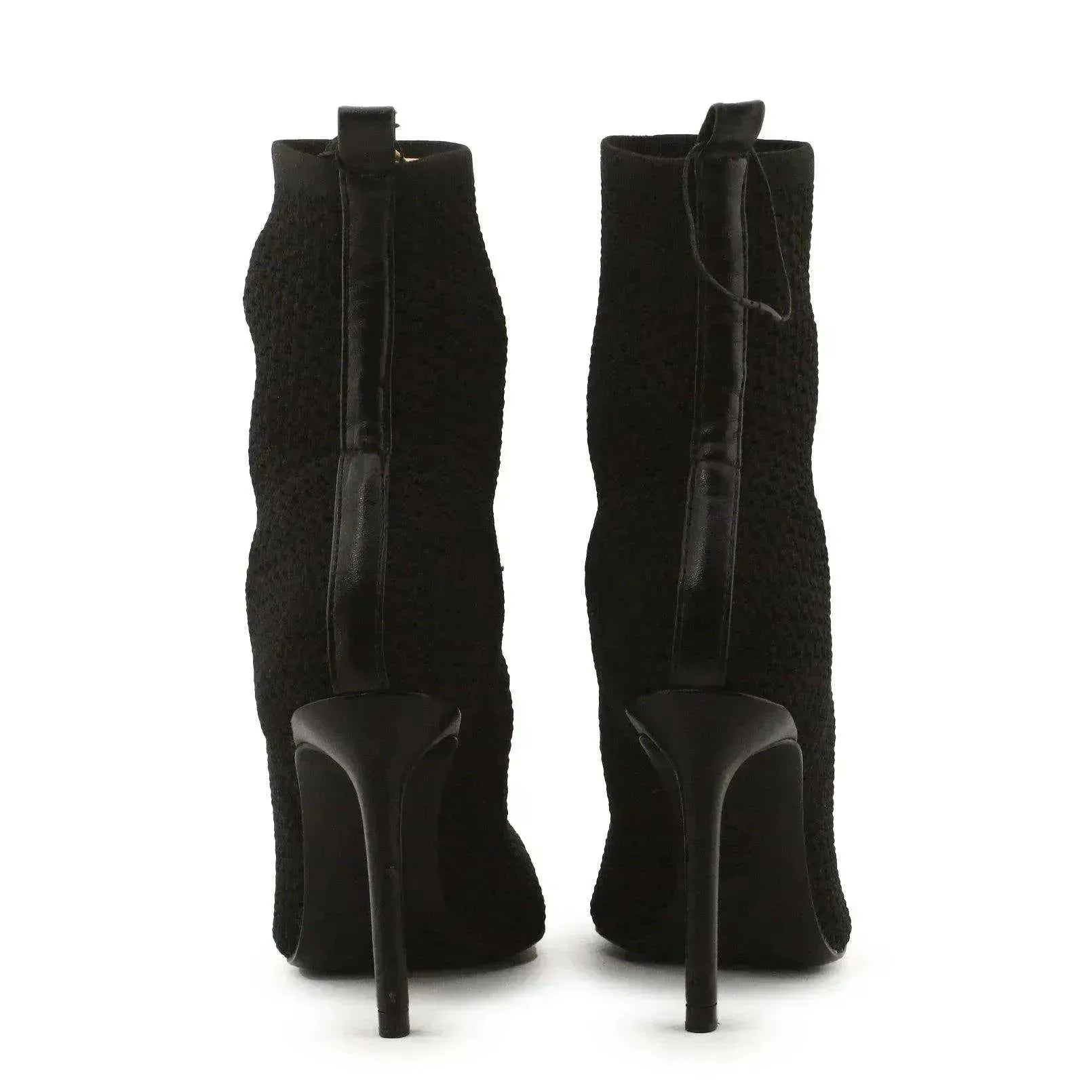 Zara Stilettos Heels Knitted Ankle Boots | 100% Authentic Leather - sundaybazar