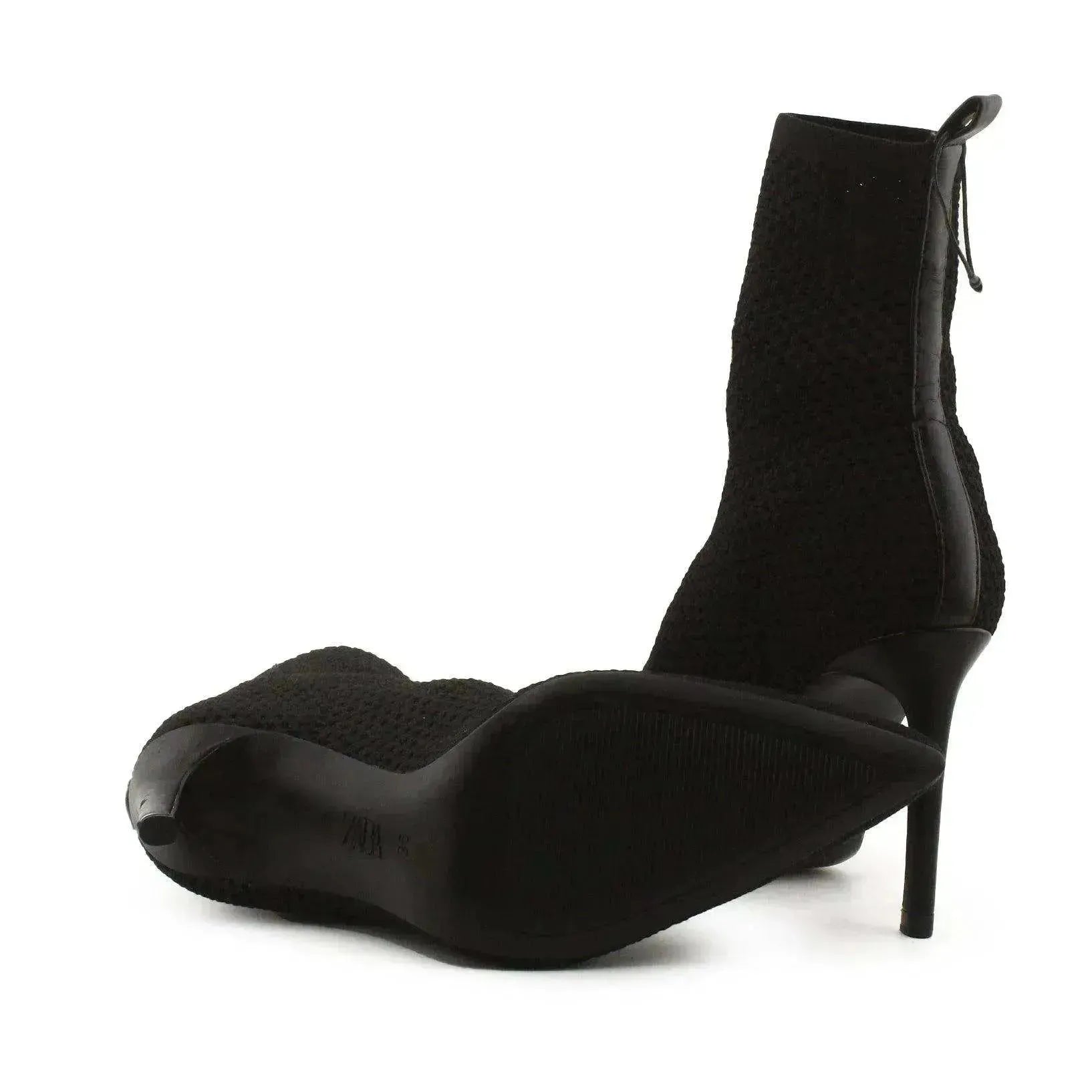 Zara Stilettos Heels Knitted Ankle Boots | 100% Authentic Leather - sundaybazar