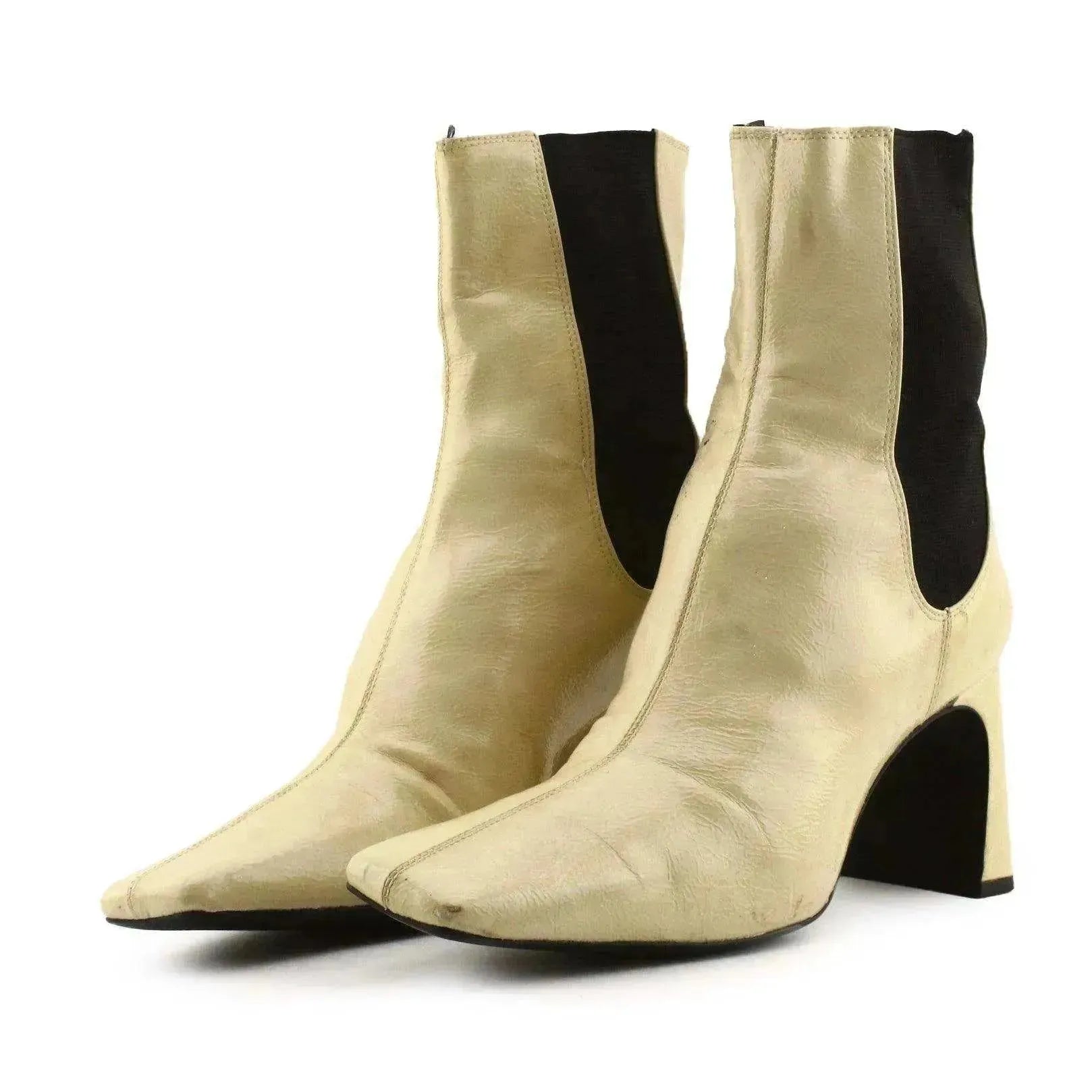 Zara Stretchable Block Heels Ankle Boots | 100% Authentic Leather - sundaybazar
