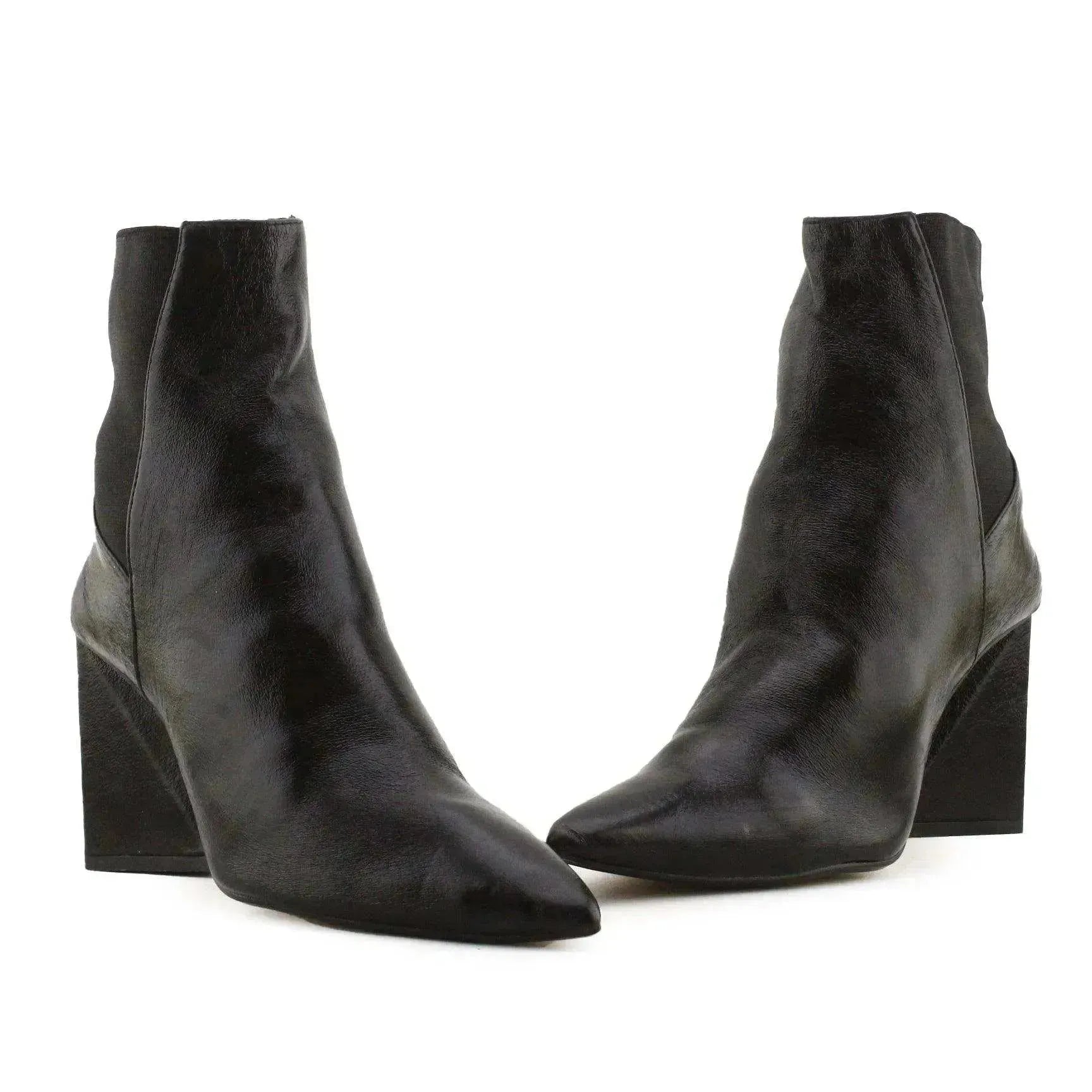 Zara Stretchable Flare Heels Ankle Boots | 100% Authentic Leather - sundaybazar