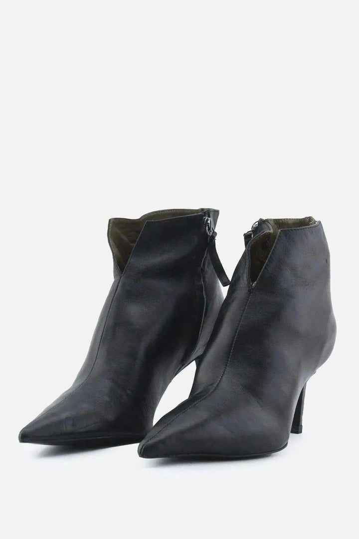 Zara Zipper Stilettos Heels Ankle Boots | 100% Authentic Leather - sundaybazar