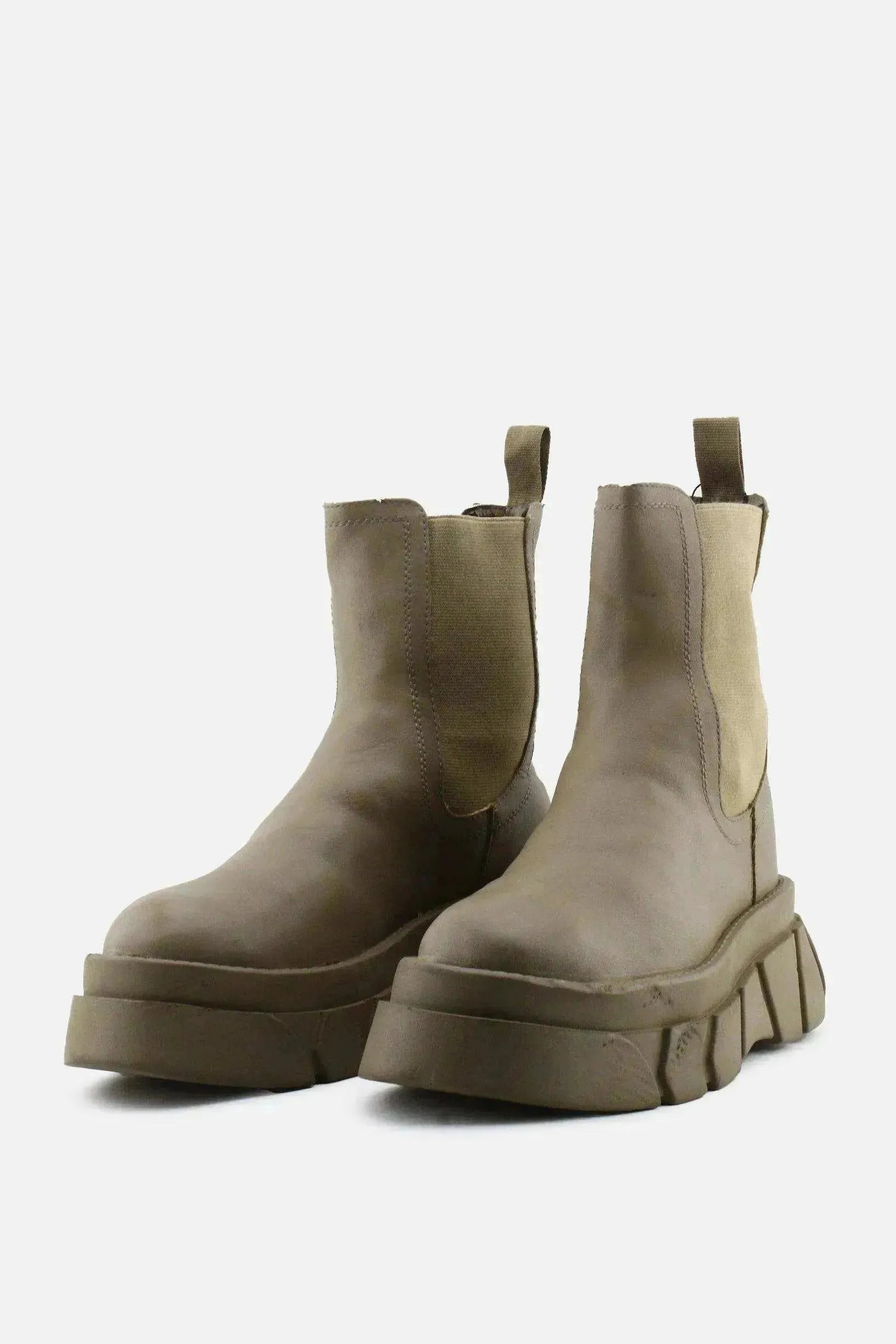 Pull & Bear Stretchbale Combat Ankle Boots | 100% Authentic Leather - sundaybazar