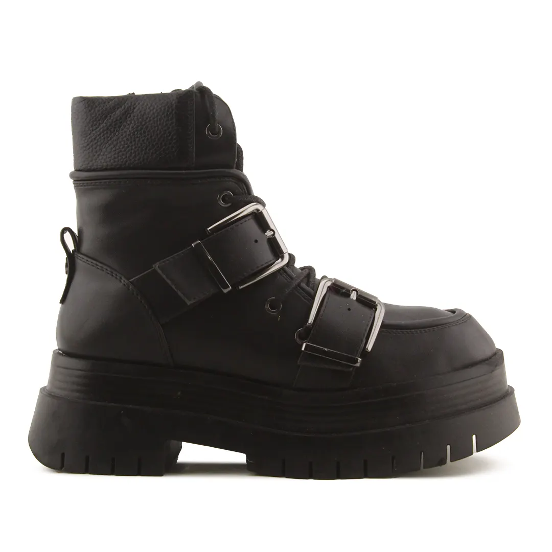Bershka Zipper Buckle Strap Lace Up Ankle Boot | 100% Authentic Leather