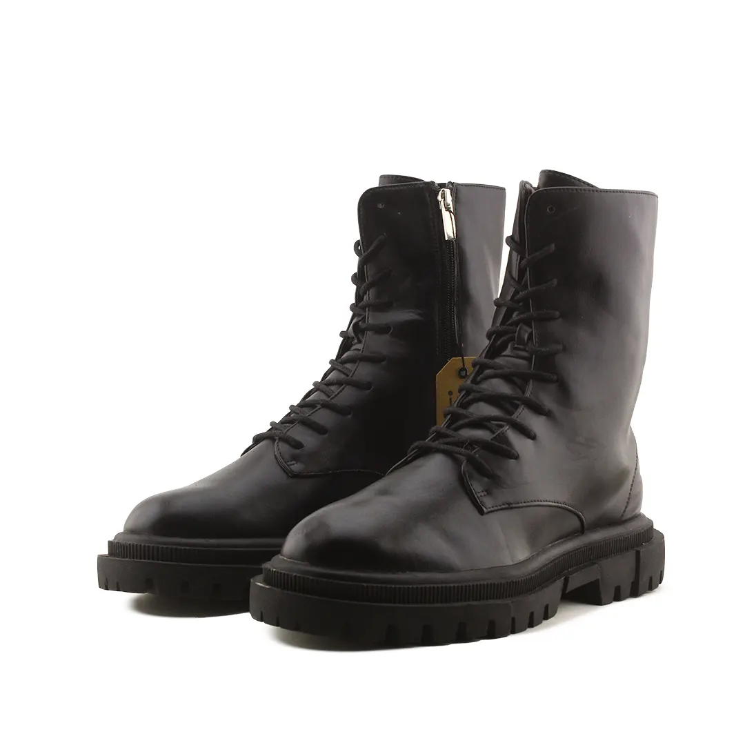 Bershka Zipper Lace Up Ankle Boot | 100% Authentic Leather