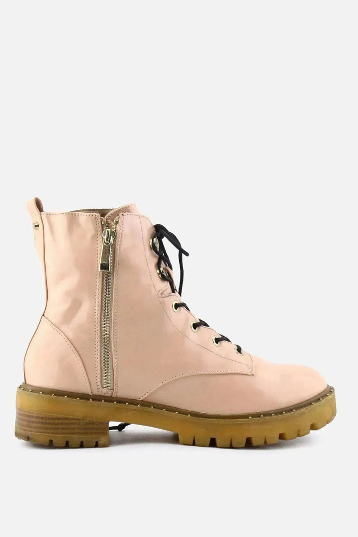 Stradivarius Zipper Laces Combat Boots | 100% Synthetic Leather - sundaybazar