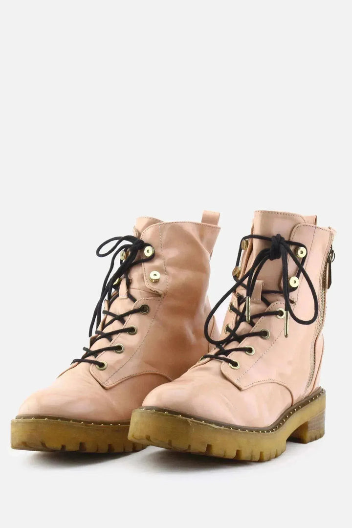 Stradivarius Zipper Laces Combat Boots | 100% Synthetic Leather - sundaybazar
