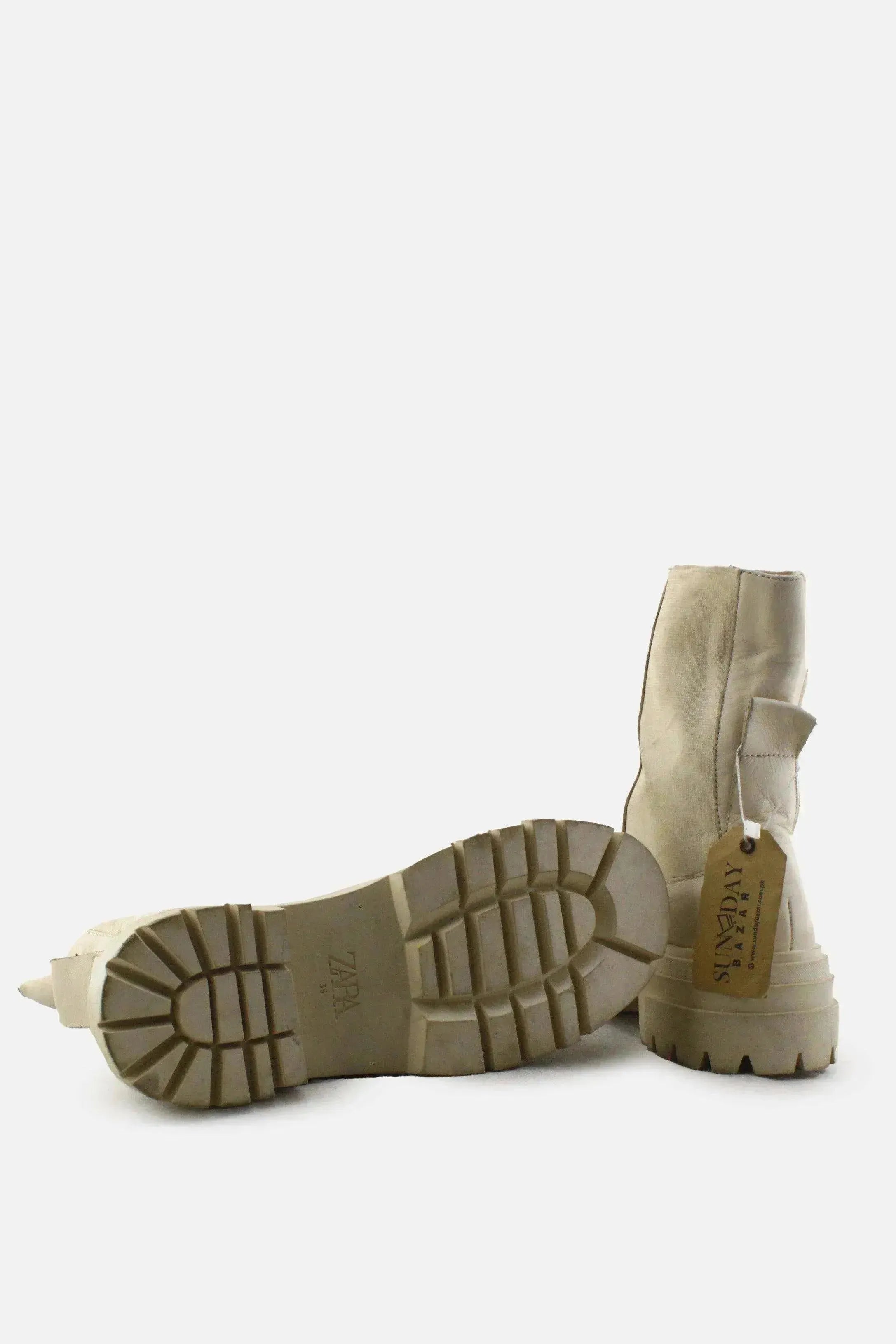 Zara Stretchable Combat Ankle Boots | 100% Authetic Leather - sundaybazar