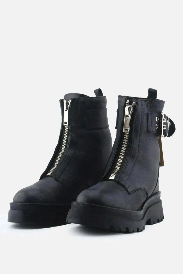 Stradivarius Zipper Buckle Straps Ankle Boots | 100% Authentic Leather - sundaybazar