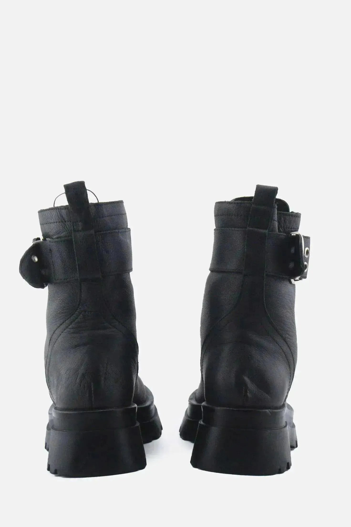 Stradivarius Zipper Buckle Straps Ankle Boots | 100% Authentic Leather - sundaybazar