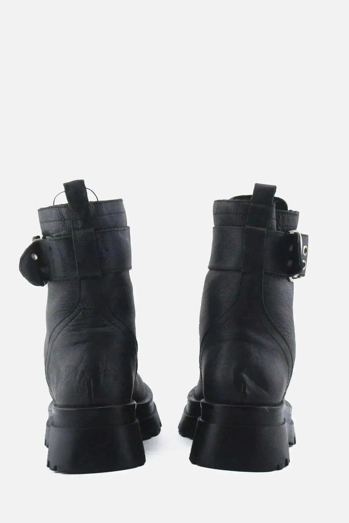 Stradivarius Zipper Buckle Straps Ankle Boots | 100% Authentic Leather - sundaybazar