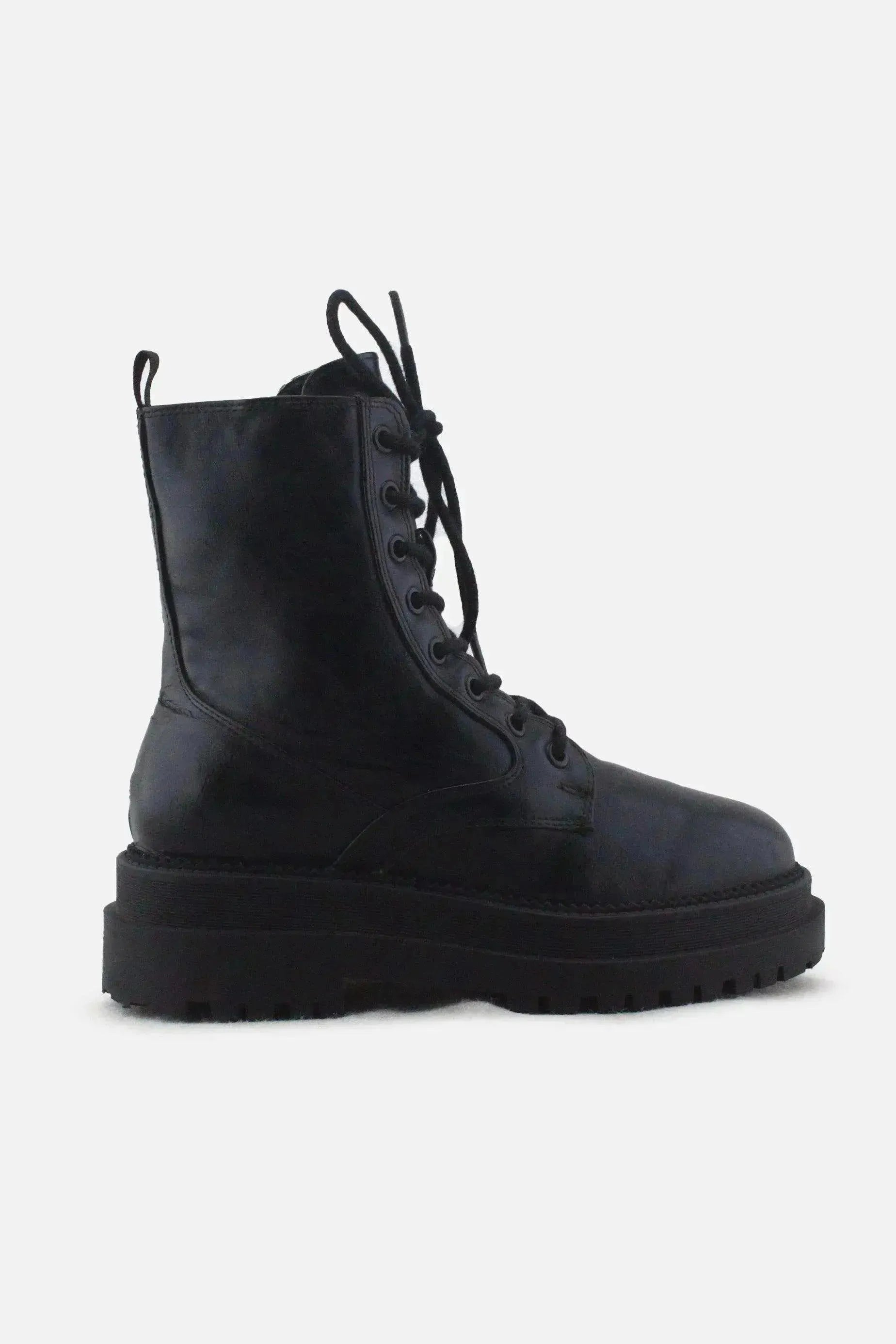 Stradivarius Zipper Laces Combat Ankle Boots | 100% Authetic Leather - sundaybazar