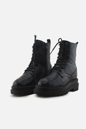Stradivarius Zipper Laces Combat Ankle Boots | 100% Authetic Leather - sundaybazar