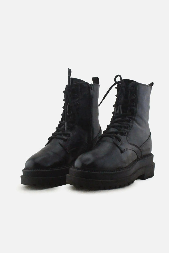 Stradivarius Zipper Laces Combat Ankle Boots | 100% Authetic Leather - sundaybazar